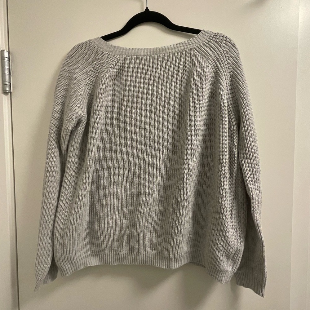 Grey Scoop Neck Knit Sweater